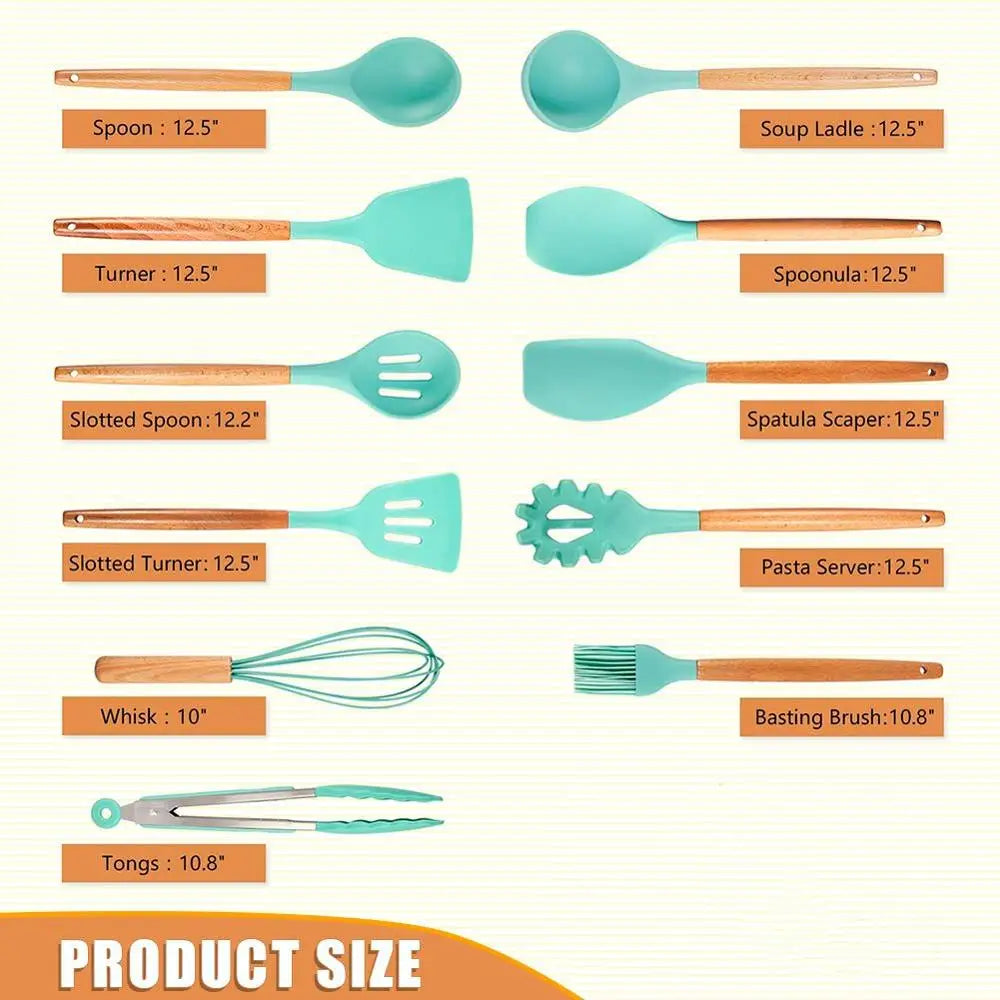 Ultimate Premium Silicone Cooking Utensils Set - Complete Heat Resistant Kitchen Tools for Effortless Cooking and Baking, including Turner, Tongs, Spatula, Spoon, Brush, and Whisk (Model JT888)