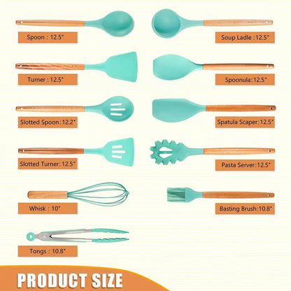 Ultimate Premium Silicone Cooking Utensils Set - Complete Heat Resistant Kitchen Tools for Effortless Cooking and Baking, including Turner, Tongs, Spatula, Spoon, Brush, and Whisk (Model JT888)