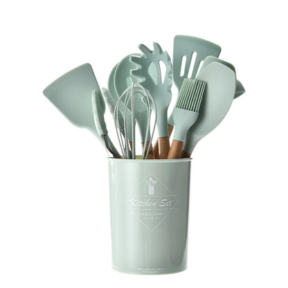 Ultimate Premium Silicone Cooking Utensils Set - Complete Heat Resistant Kitchen Tools for Effortless Cooking and Baking, including Turner, Tongs, Spatula, Spoon, Brush, and Whisk (Model JT888)