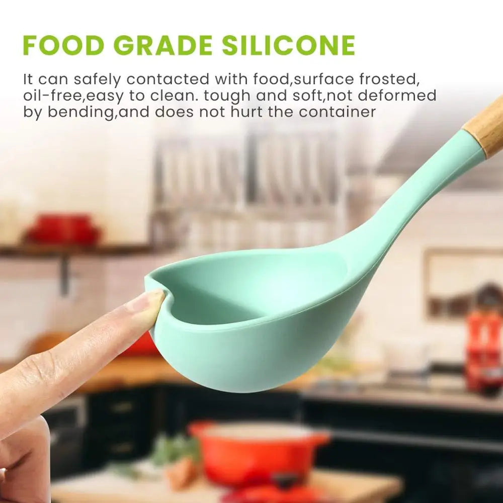 Ultimate Premium Silicone Cooking Utensils Set - Complete Heat Resistant Kitchen Tools for Effortless Cooking and Baking, including Turner, Tongs, Spatula, Spoon, Brush, and Whisk (Model JT888)